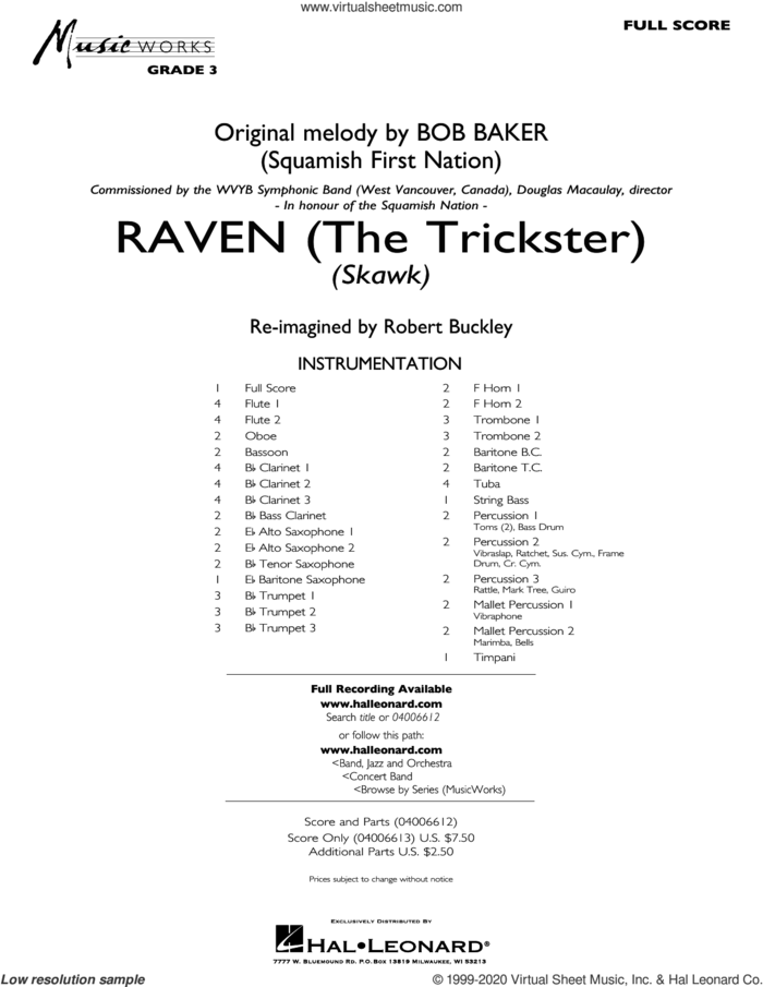 Raven (The Trickster) (arr. Robert Buckley) (COMPLETE) sheet music for concert band by Robert Buckley and Bob Baker, intermediate skill level