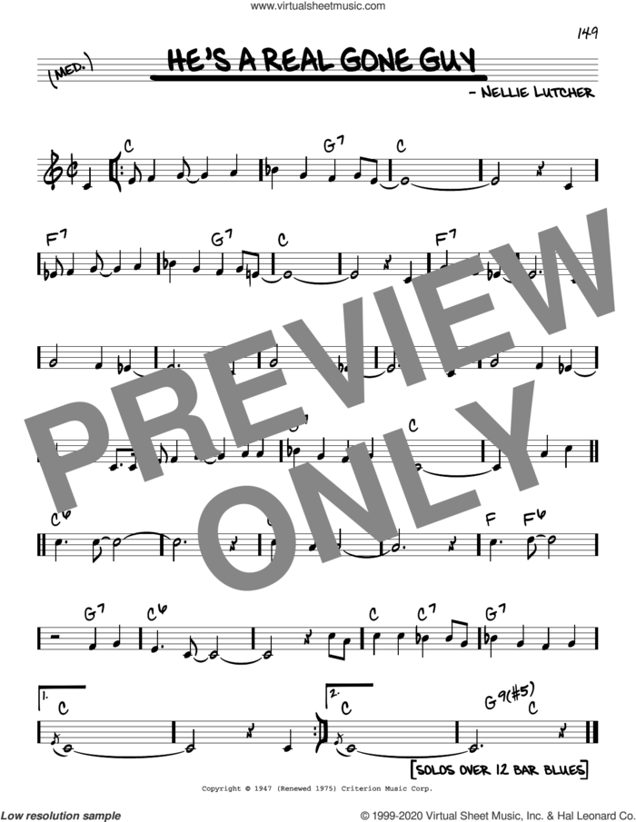 He's A Real Gone Guy sheet music for voice and other instruments (real book) by Nellie Lutcher, intermediate skill level