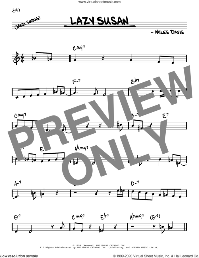Lazy Susan sheet music for voice and other instruments (real book) by Miles Davis, intermediate skill level