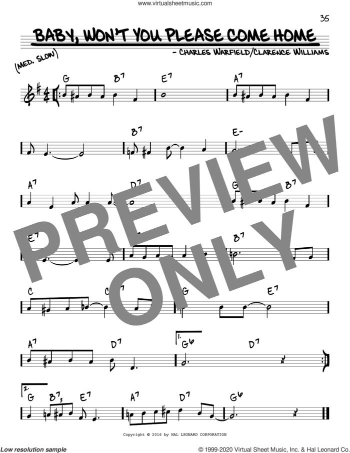 Baby, Won't You Please Come Home sheet music for voice and other instruments (real book) by Bessie Smith, Charles Warfield and Clarence Williams, intermediate skill level