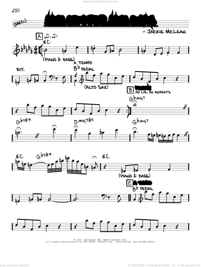 Melody For Melonae sheet music for voice and other instruments (real book) by Jackie McLean, intermediate skill level