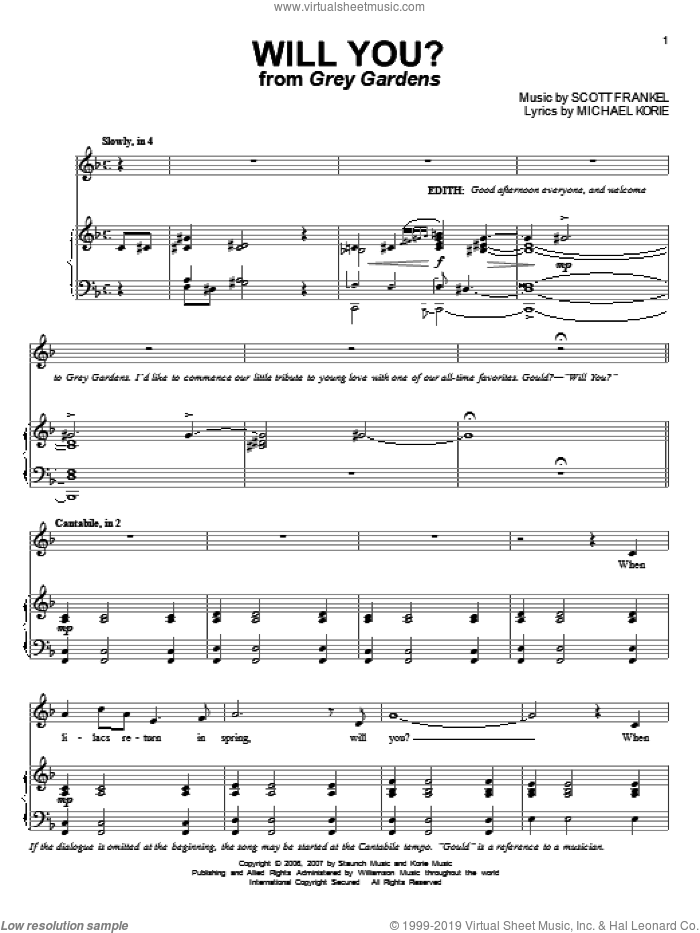 Will You? sheet music for voice and piano by Michael Korie and Scott Frankel, intermediate skill level