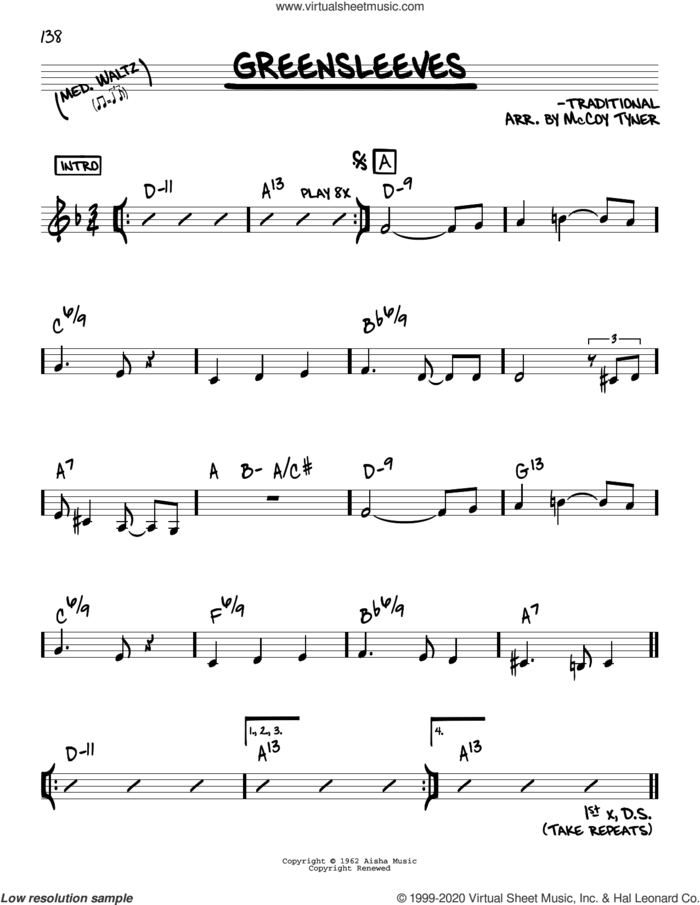 Greensleeves sheet music for voice and other instruments (real book) by McCoy Tyner (Arr.), intermediate skill level