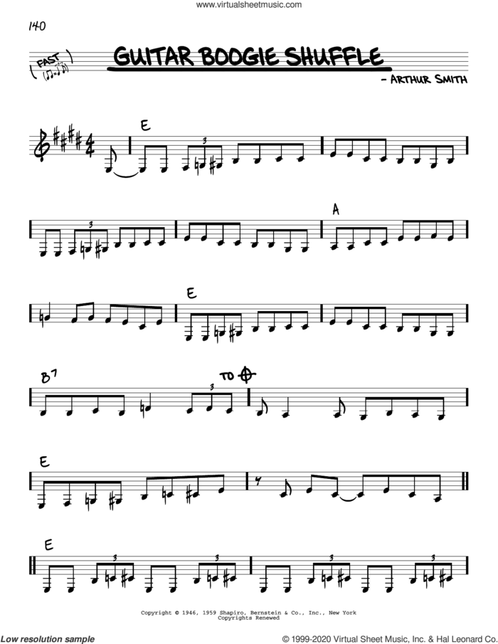 Guitar Boogie Shuffle sheet music for voice and other instruments (real book) by The Virtues and Arthur Smith, intermediate skill level