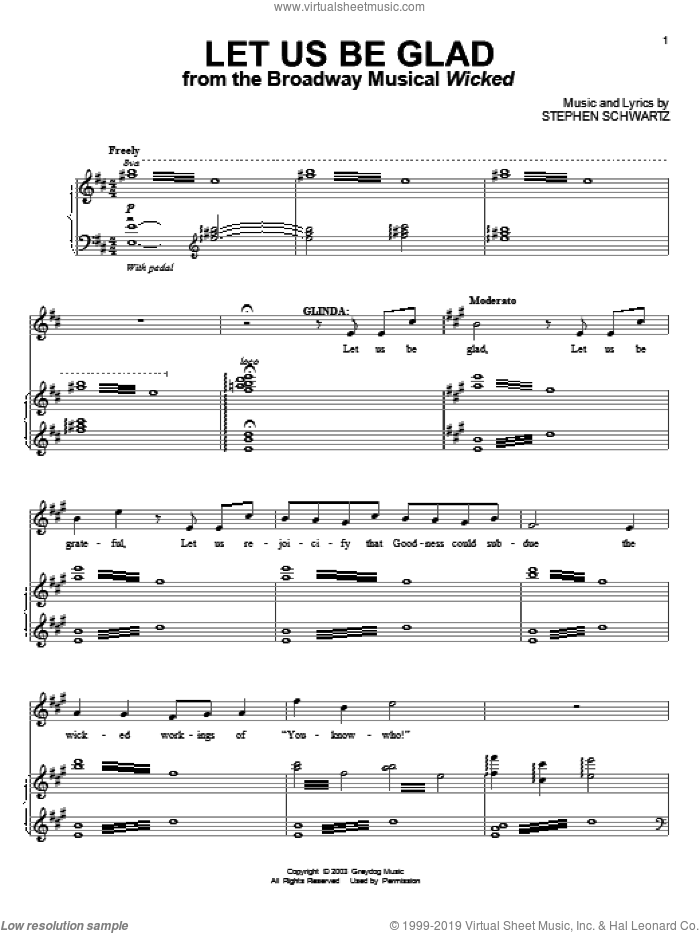 Let Us Be Glad sheet music for voice and piano by Stephen Schwartz, intermediate skill level