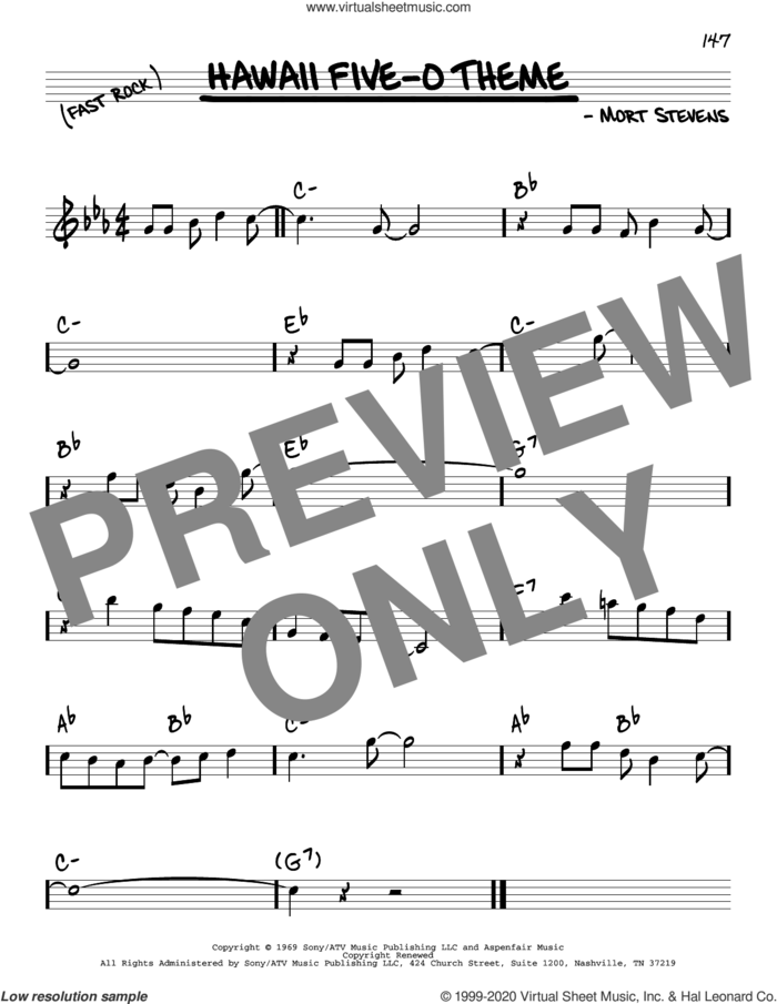 Hawaii Five-O Theme sheet music for voice and other instruments (real book) by The Ventures and Mort Stevens, intermediate skill level