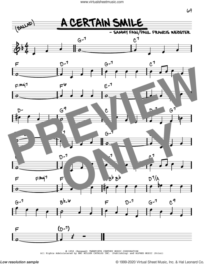 A Certain Smile sheet music for voice and other instruments (real book) by Johnny Mathis, Paul Francis Webster and Sammy Fain, intermediate skill level