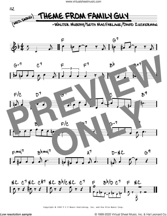 Theme From Family Guy sheet music for voice and other instruments (real book) by Walter Murphy, David Zuckerman and Seth MacFarlane, intermediate skill level