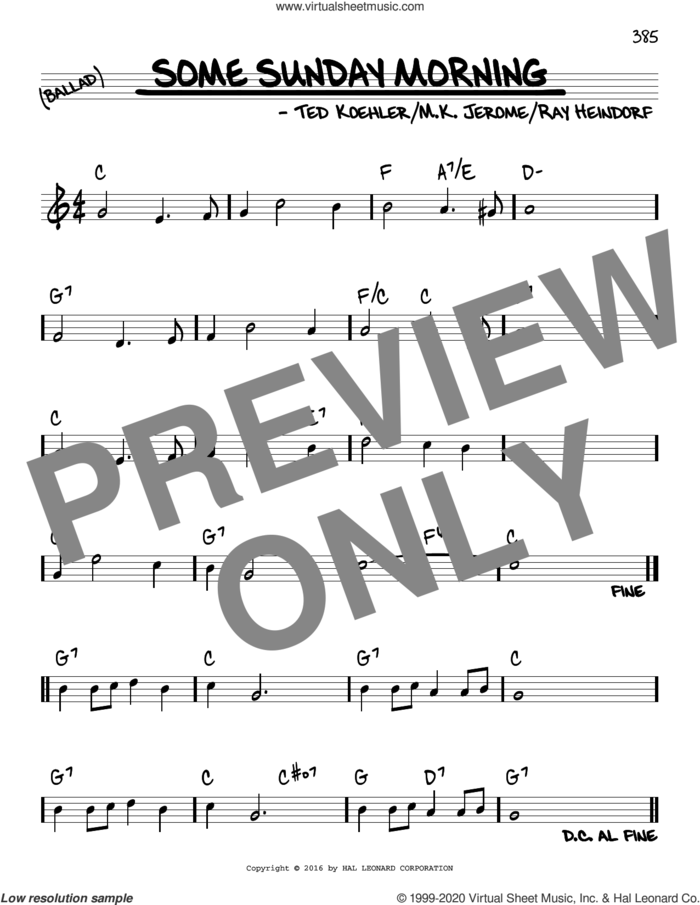 Some Sunday Morning sheet music for voice and other instruments (real book) by Ted Koehler, M.K. Jerome and Ray Heindorf, intermediate skill level