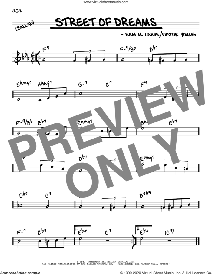 Street Of Dreams sheet music for voice and other instruments (real book) by Victor Young and Sam Lewis, intermediate skill level
