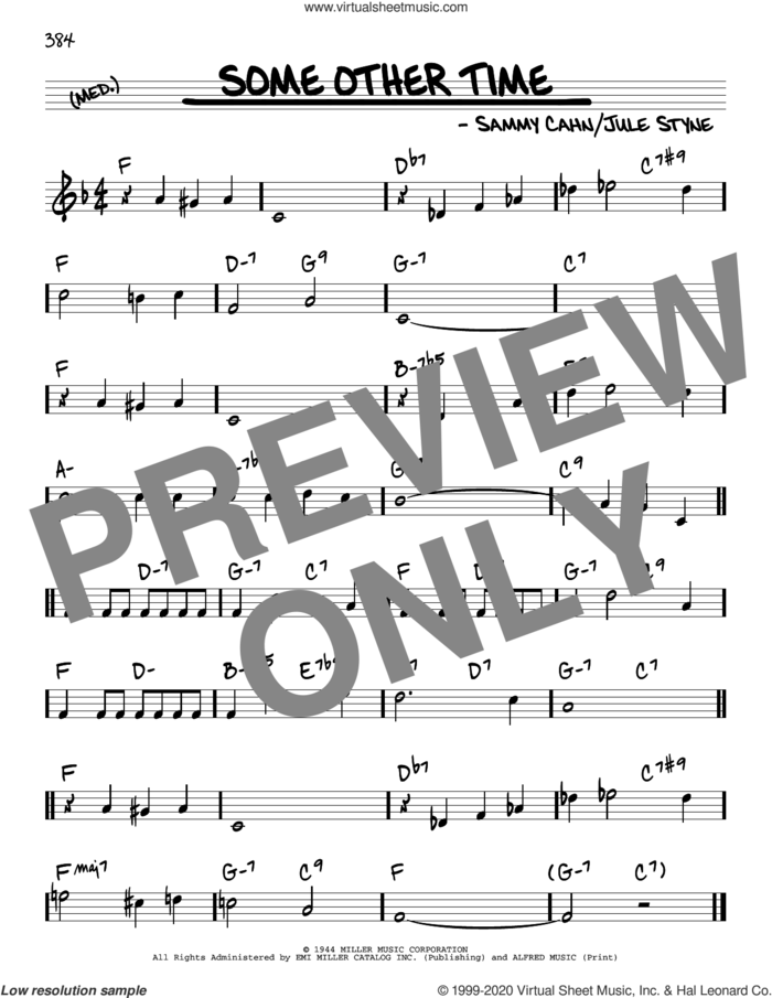 Some Other Time sheet music for voice and other instruments (real book) by Sammy Cahn and Jule Styne, intermediate skill level