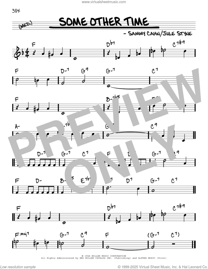 Some Other Time sheet music for voice and other instruments (real book) by Sammy Cahn and Jule Styne, intermediate skill level