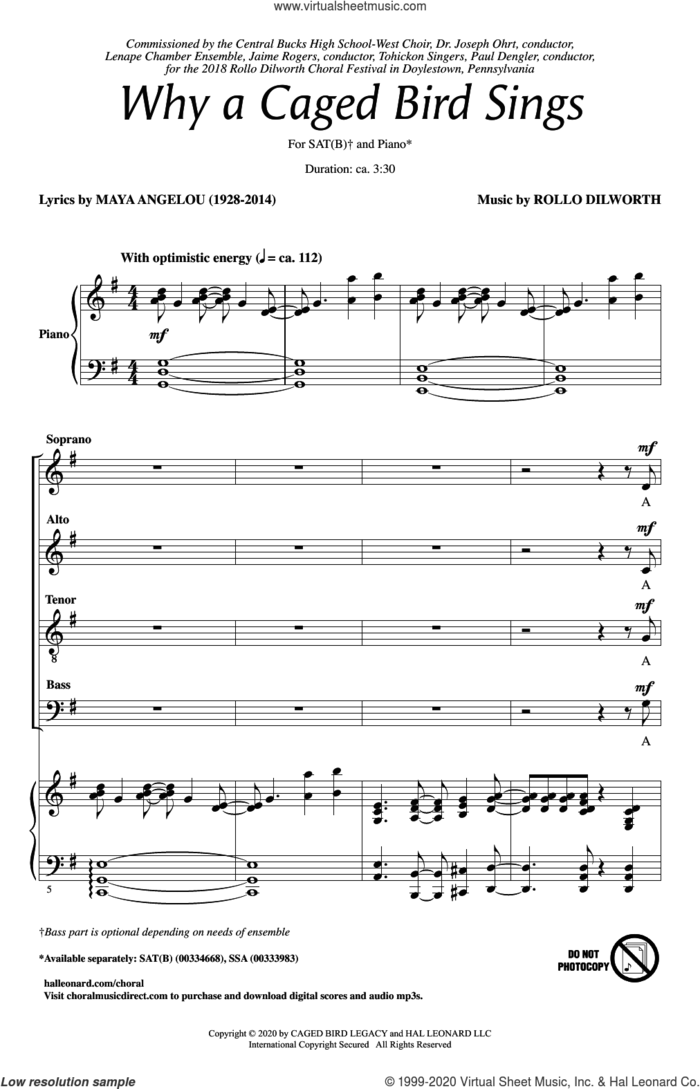 Why A Caged Bird Sings sheet music for choir (SATB: soprano, alto, tenor, bass) by Rollo Dilworth, Maya Angelou and Maya Angelou and Rollo Dilworth, intermediate skill level