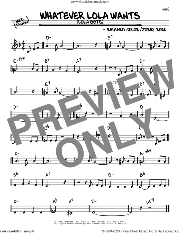 Whatever Lola Wants (Lola Gets) sheet music for voice and other instruments (real book) by Richard Adler, Adler & Ross and Jerry Ross, intermediate skill level