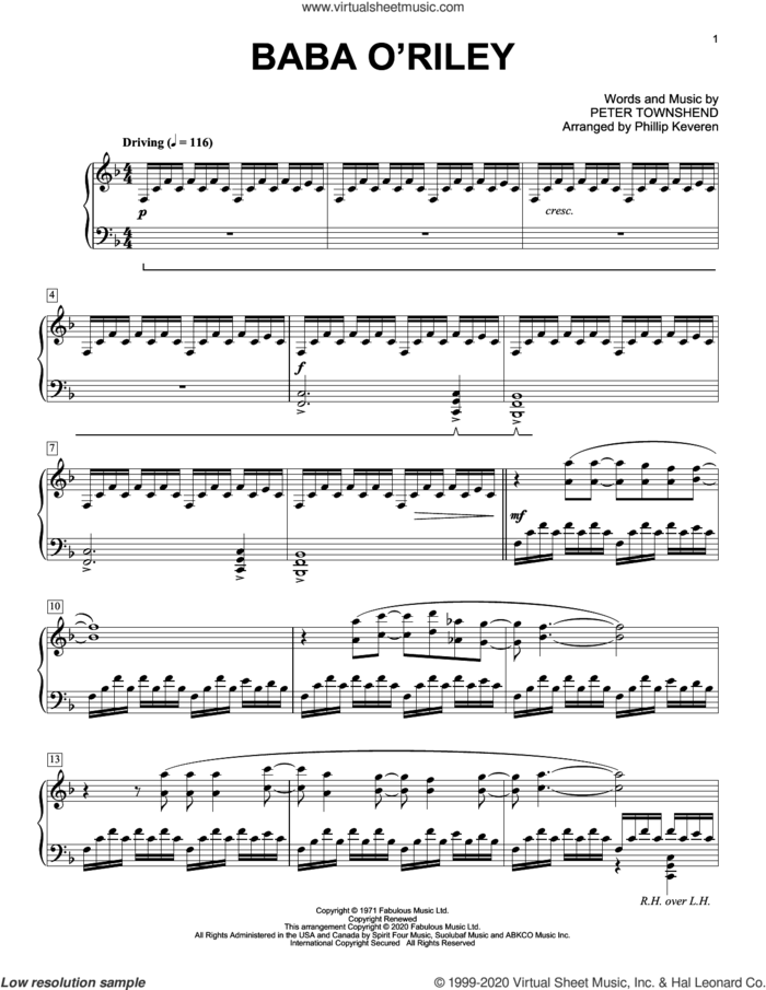 Baba O'Riley [Classical version] (arr. Phillip Keveren) sheet music for piano solo by The Who, Phillip Keveren and Pete Townshend, intermediate skill level