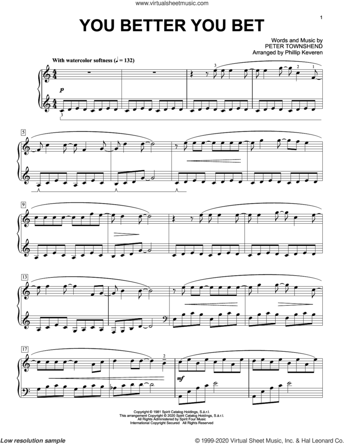 You Better You Bet [Classical version] (arr. Phillip Keveren) sheet music for piano solo by The Who, Phillip Keveren and Pete Townshend, intermediate skill level