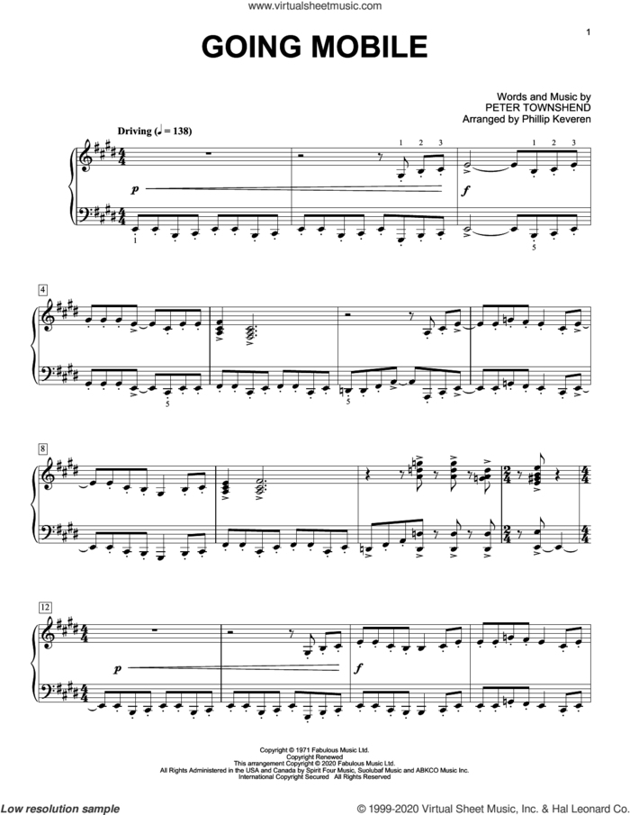 Going Mobile [Classical version] (arr. Phillip Keveren) sheet music for piano solo by The Who, Phillip Keveren and Pete Townshend, intermediate skill level