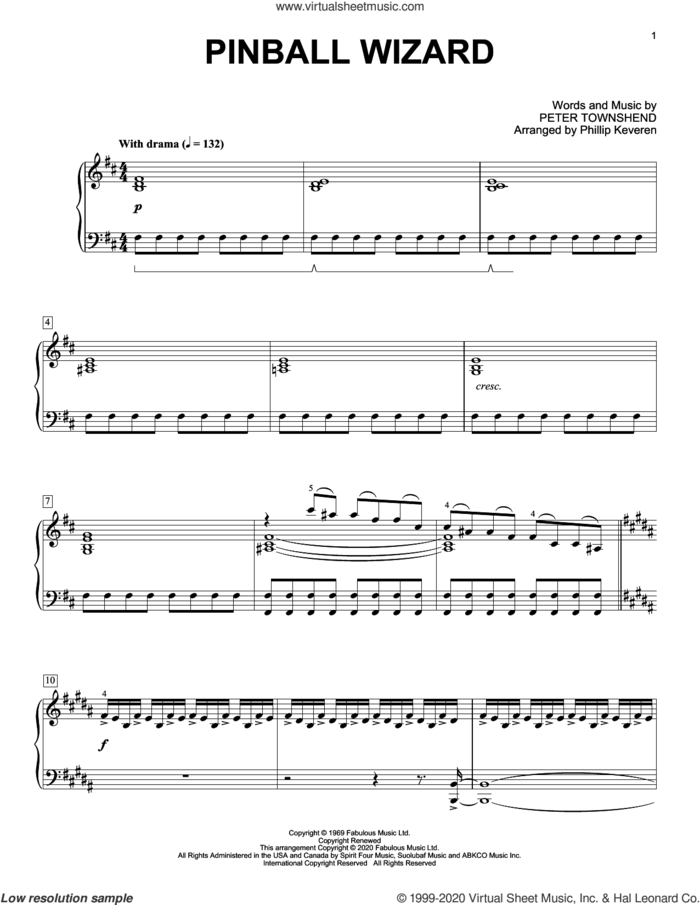 Pinball Wizard [Classical version] (arr. Phillip Keveren) sheet music for piano solo by The Who, Phillip Keveren and Pete Townshend, intermediate skill level