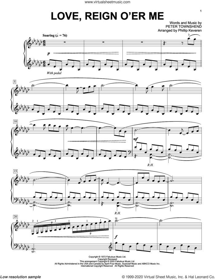 Love, Reign O'er Me [Classical version] (arr. Phillip Keveren) sheet music for piano solo by The Who, Phillip Keveren and Pete Townshend, intermediate skill level