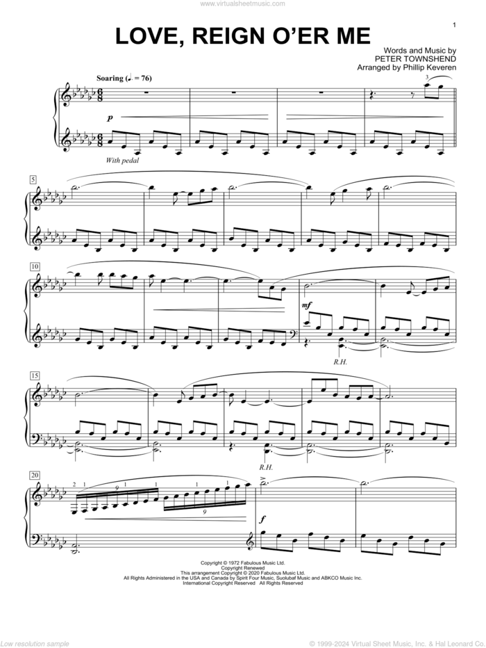 Love, Reign O'er Me [Classical version] (arr. Phillip Keveren) sheet music for piano solo by The Who, Phillip Keveren and Pete Townshend, intermediate skill level