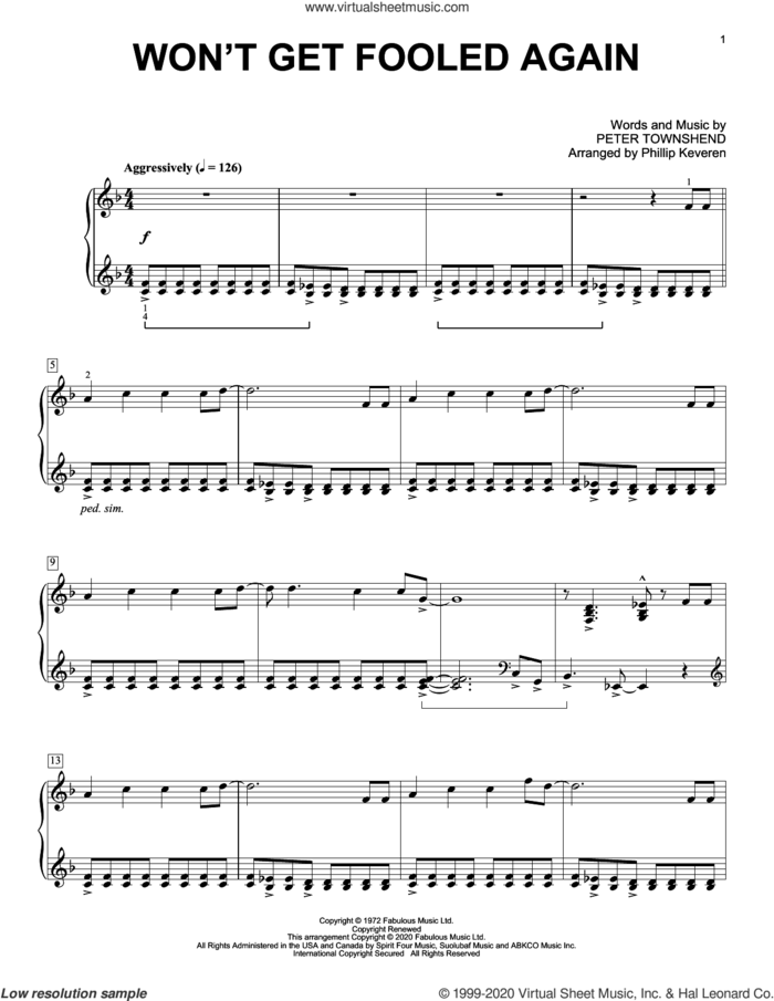 Won't Get Fooled Again [Classical version] (arr. Phillip Keveren) sheet music for piano solo by The Who, Phillip Keveren and Pete Townshend, intermediate skill level