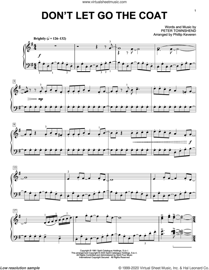 Don't Let Go The Coat [Classical version] (arr. Phillip Keveren) sheet music for piano solo by The Who, Phillip Keveren and Pete Townshend, intermediate skill level