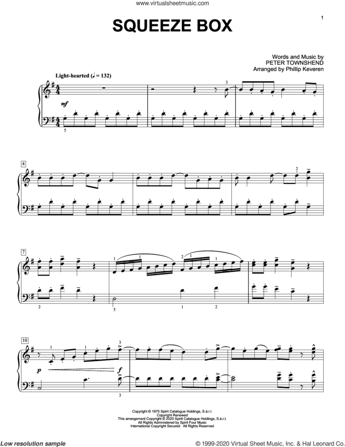 Squeeze Box [Classical version] (arr. Phillip Keveren) sheet music for piano solo by The Who, Phillip Keveren and Pete Townshend, intermediate skill level