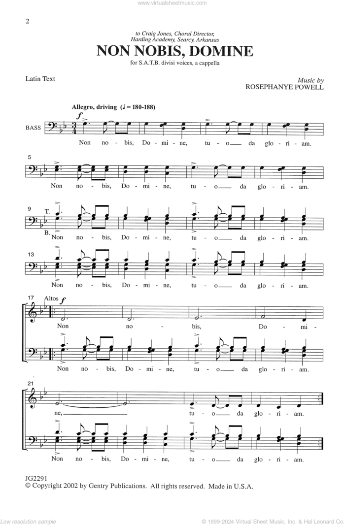 Non Nobis, Domine sheet music for choir (SATB: soprano, alto, tenor, bass) by Rosephanye Powell and Latin Text, intermediate skill level