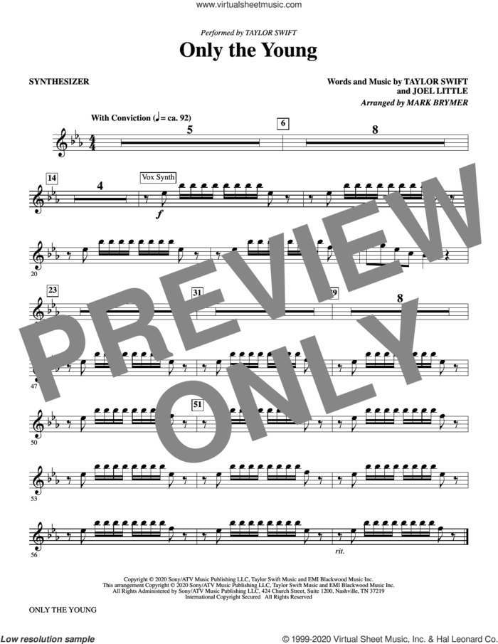 Only the Young (arr. Mark Brymer) (complete set of parts) sheet music for orchestra/band by Taylor Swift, Joel Little and Mark Brymer, intermediate skill level