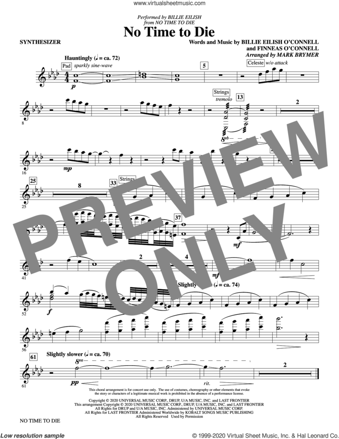 No Time to Die (arr. Mark Brymer) (complete set of parts) sheet music for orchestra/band by Mark Brymer and Billie Eilish, intermediate skill level