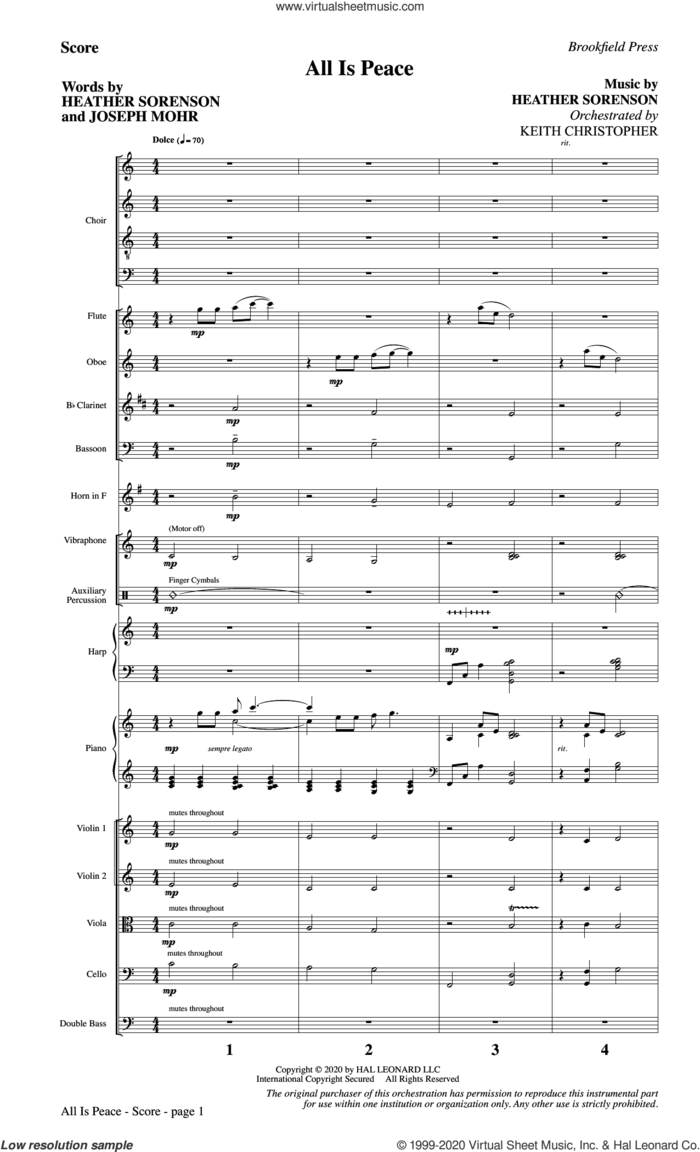 All Is Peace (COMPLETE) sheet music for orchestra/band by Heather Sorenson, Heather Sorenson and Joseph Mohr and Joseph Mohr, intermediate skill level