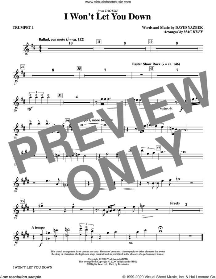 I Won't Let You Down (from the musical Tootsie) (arr. Mac Huff) (complete set of parts) sheet music for orchestra/band by Mac Huff and David Yazbek, intermediate skill level