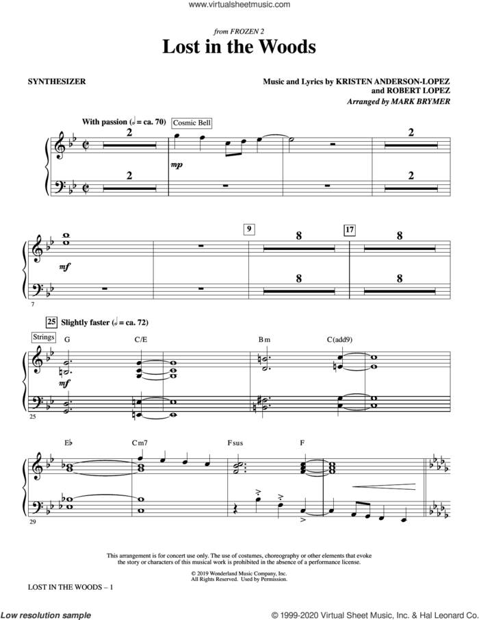 Lost in the Woods (from Disney's Frozen 2) (arr. Mark Brymer) (complete set of parts) sheet music for orchestra/band by Mark Brymer, Jonathan Groff, Kristen Anderson-Lopez and Robert Lopez, intermediate skill level