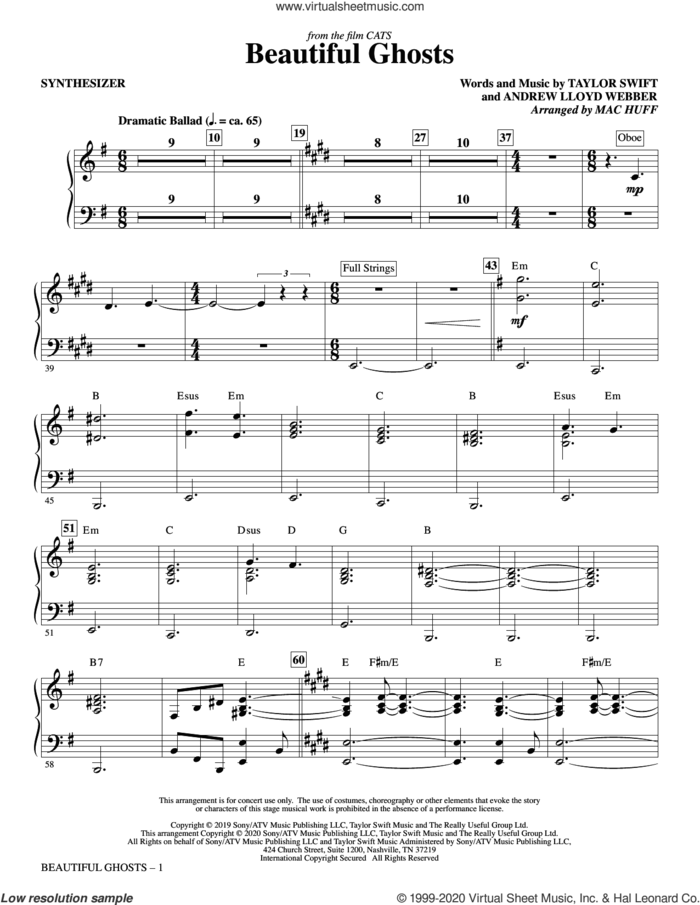 Beautiful Ghosts (from the Motion Picture Cats) (arr. Mac Huff) (complete set of parts) sheet music for orchestra/band by Andrew Lloyd Webber, Mac Huff and Taylor Swift, intermediate skill level