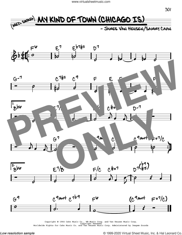 My Kind Of Town (Chicago Is) sheet music for voice and other instruments (real book) by Frank Sinatra, Jimmy Van Heusen and Sammy Cahn, intermediate skill level