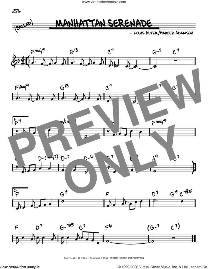 Manhattan Serenade sheet music for voice and other instruments (real book) by Harold Adamson and Louis Alter, intermediate skill level