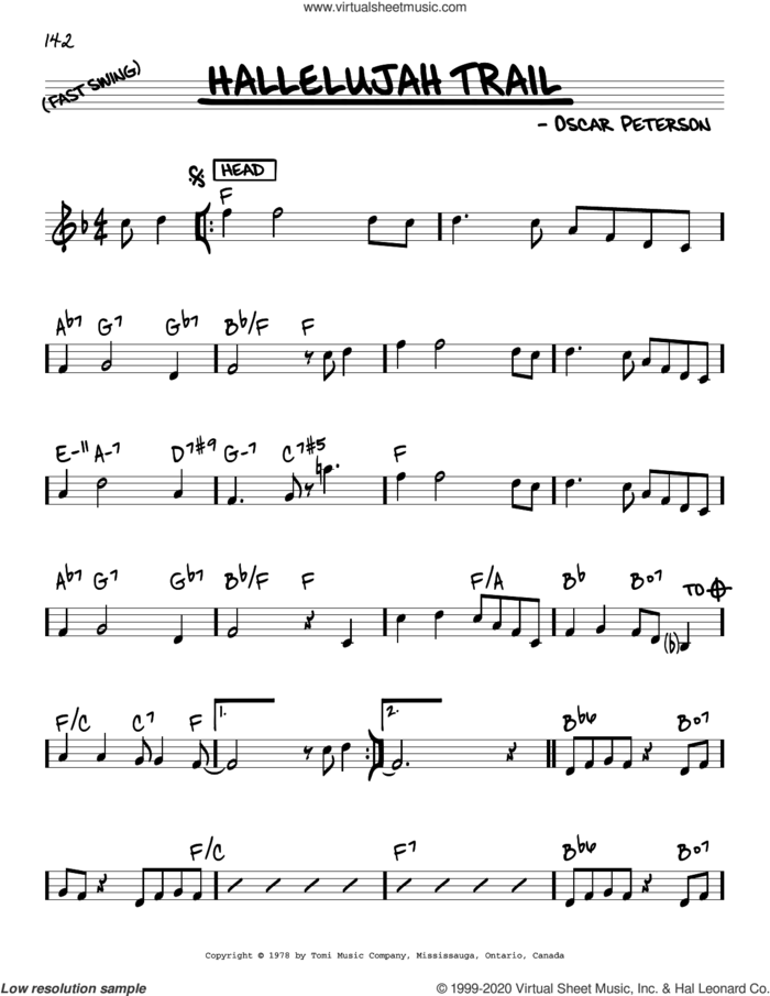 Hallelujah Trail sheet music for voice and other instruments (real book) by Oscar Peterson, intermediate skill level