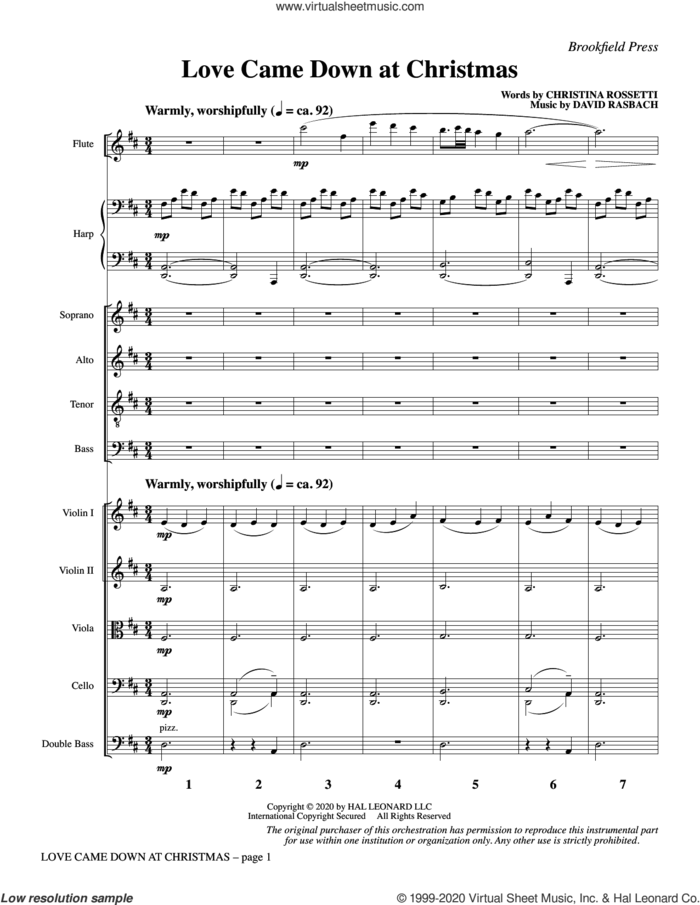 Love Came Down at Christmas (COMPLETE) sheet music for orchestra/band by Christina Rossetti, Christina Rossetti and David Rasbach and David Rasbach, intermediate skill level