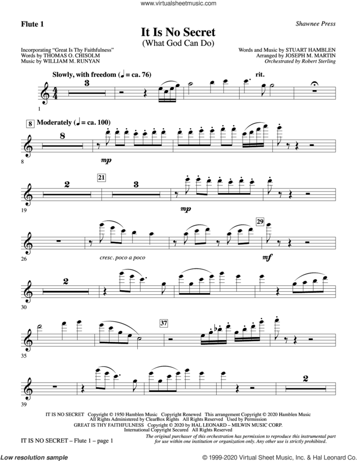 It Is No Secret (What God Can Do) (arr. Joseph M. Martin) sheet music for orchestra/band (flute 1) by Stuart Hamblen and Joseph M. Martin, intermediate skill level