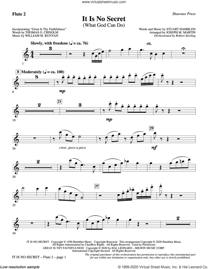 It Is No Secret (What God Can Do) (arr. Joseph M. Martin) sheet music for orchestra/band (flute 2) by Stuart Hamblen and Joseph M. Martin, intermediate skill level