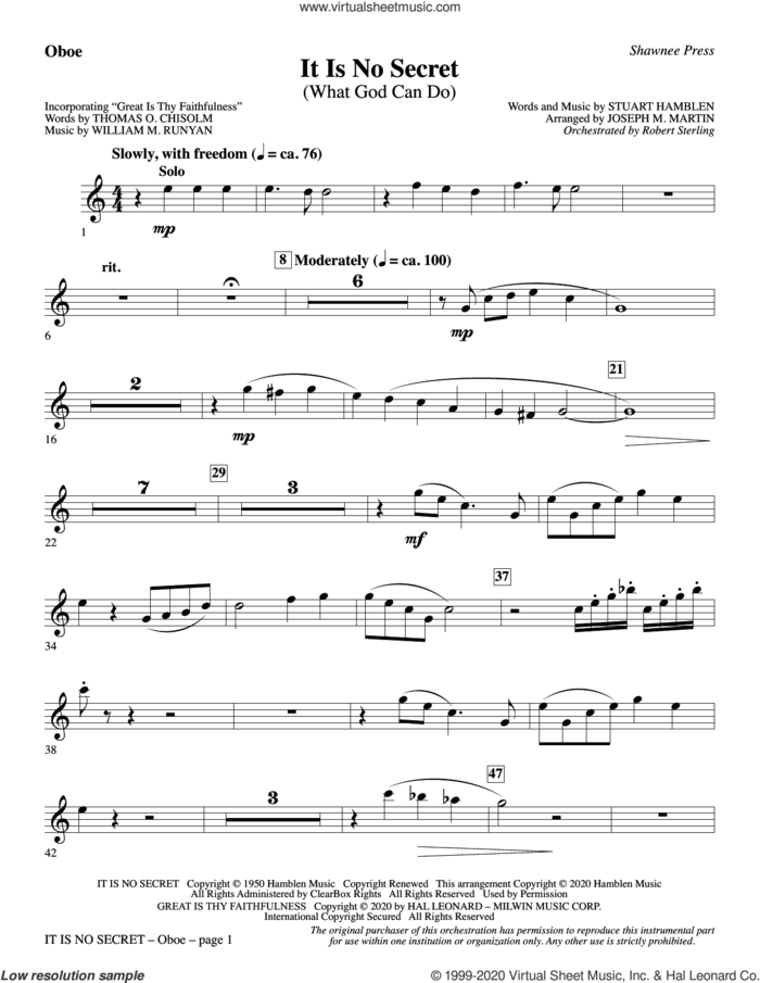 It Is No Secret (What God Can Do) (arr. Joseph M. Martin) sheet music for orchestra/band (oboe) by Stuart Hamblen and Joseph M. Martin, intermediate skill level