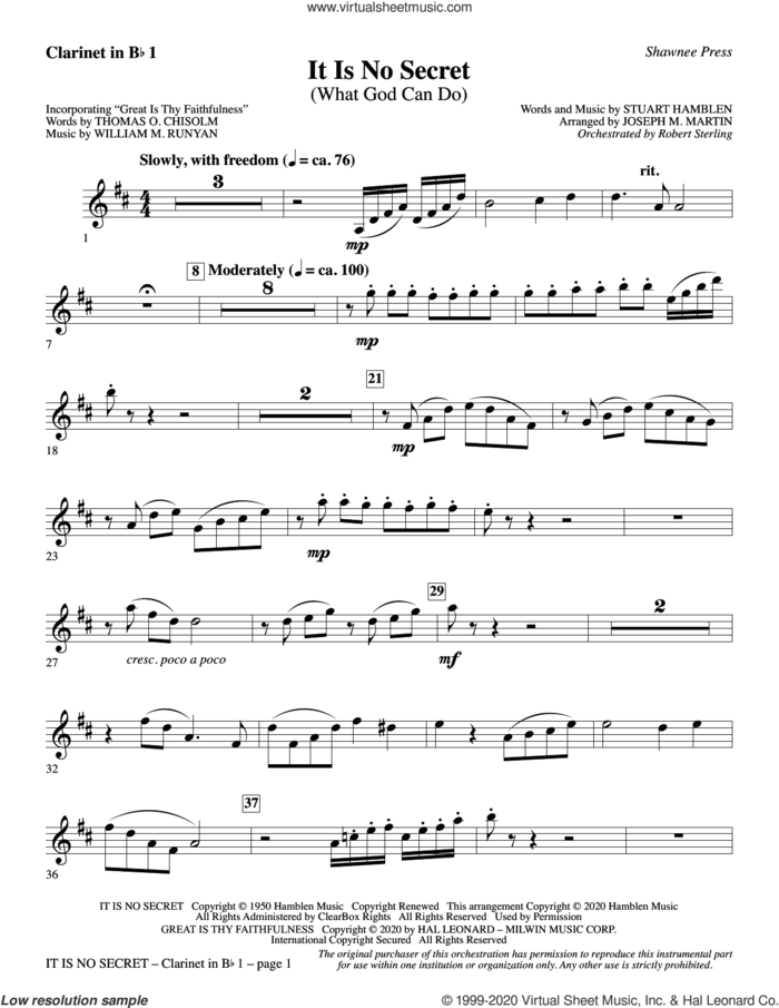 It Is No Secret (What God Can Do) (arr. Joseph M. Martin) sheet music for orchestra/band (Bb clarinet 1) by Stuart Hamblen and Joseph M. Martin, intermediate skill level