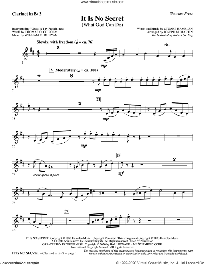 It Is No Secret (What God Can Do) (arr. Joseph M. Martin) sheet music for orchestra/band (Bb clarinet 2) by Stuart Hamblen and Joseph M. Martin, intermediate skill level