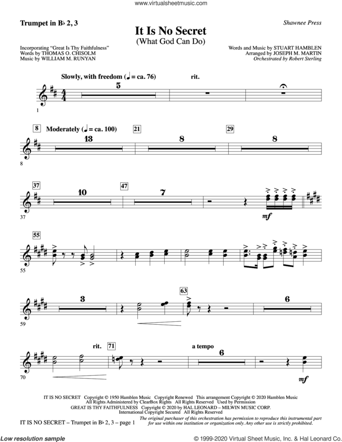 It Is No Secret (What God Can Do) (arr. Joseph M. Martin) sheet music for orchestra/band (Bb trumpet 2,3) by Stuart Hamblen and Joseph M. Martin, intermediate skill level