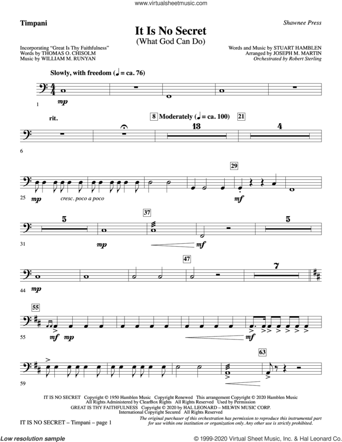 It Is No Secret (What God Can Do) (arr. Joseph M. Martin) sheet music for orchestra/band (timpani) by Stuart Hamblen and Joseph M. Martin, intermediate skill level