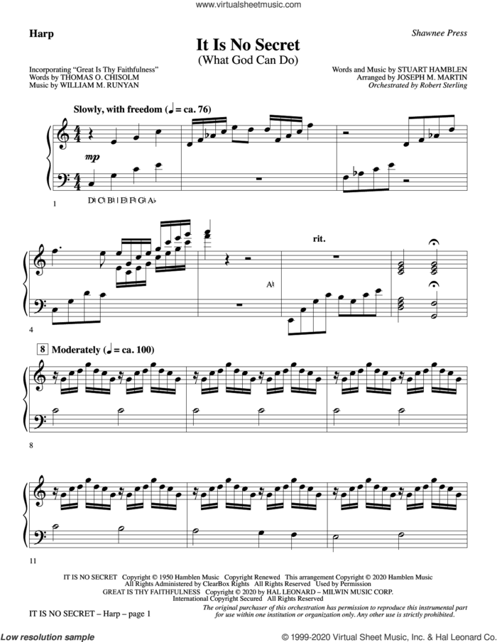 It Is No Secret (What God Can Do) (arr. Joseph M. Martin) sheet music for orchestra/band (harp) by Stuart Hamblen and Joseph M. Martin, intermediate skill level