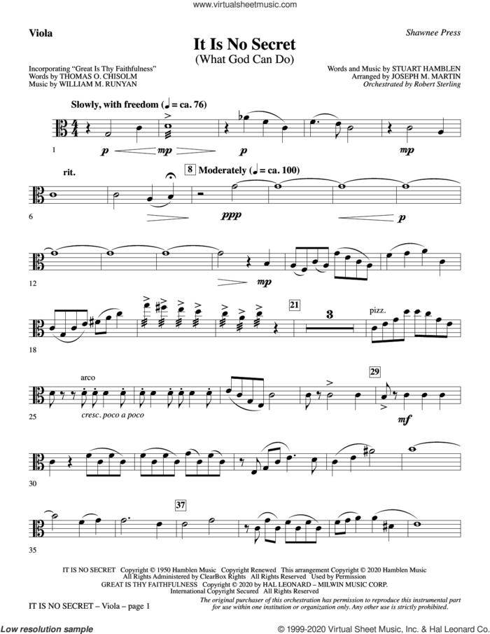 It Is No Secret (What God Can Do) (arr. Joseph M. Martin) sheet music for orchestra/band (viola) by Stuart Hamblen and Joseph M. Martin, intermediate skill level
