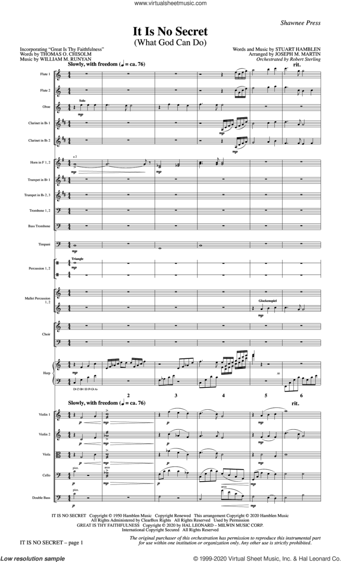 It Is No Secret (What God Can Do) (with 'Great Is Thy Faithfulness') (arr. Joseph M. Martin) (COMPLETE) sheet music for orchestra/band by Joseph M. Martin and Stuart Hamblen, intermediate skill level