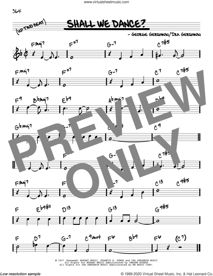 Shall We Dance? sheet music for voice and other instruments (real book) by George Gershwin and Ira Gershwin, intermediate skill level
