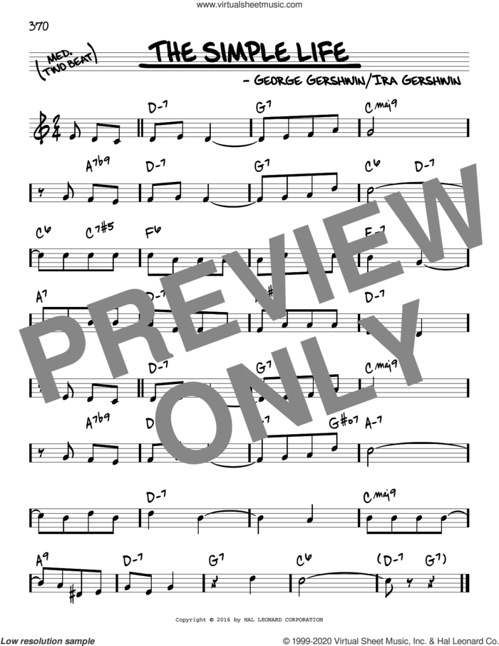 The Simple Life sheet music for voice and other instruments (real book) by George Gershwin and Ira Gershwin, intermediate skill level